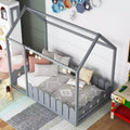 Cadre de lit double au sol pour enfants ; Lit cabane en bois avec clôture
