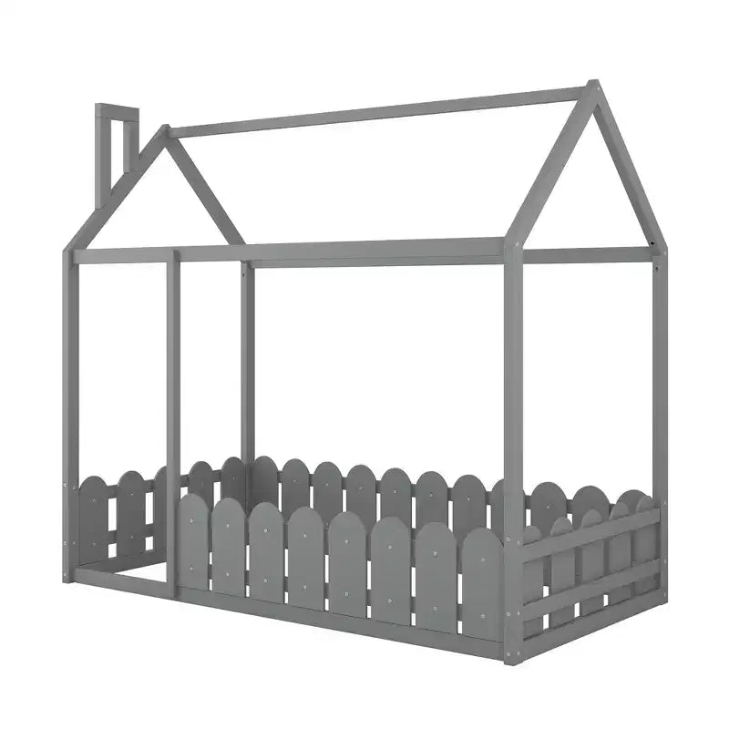 Cadre de lit double au sol pour enfants ; Lit cabane en bois avec clôture