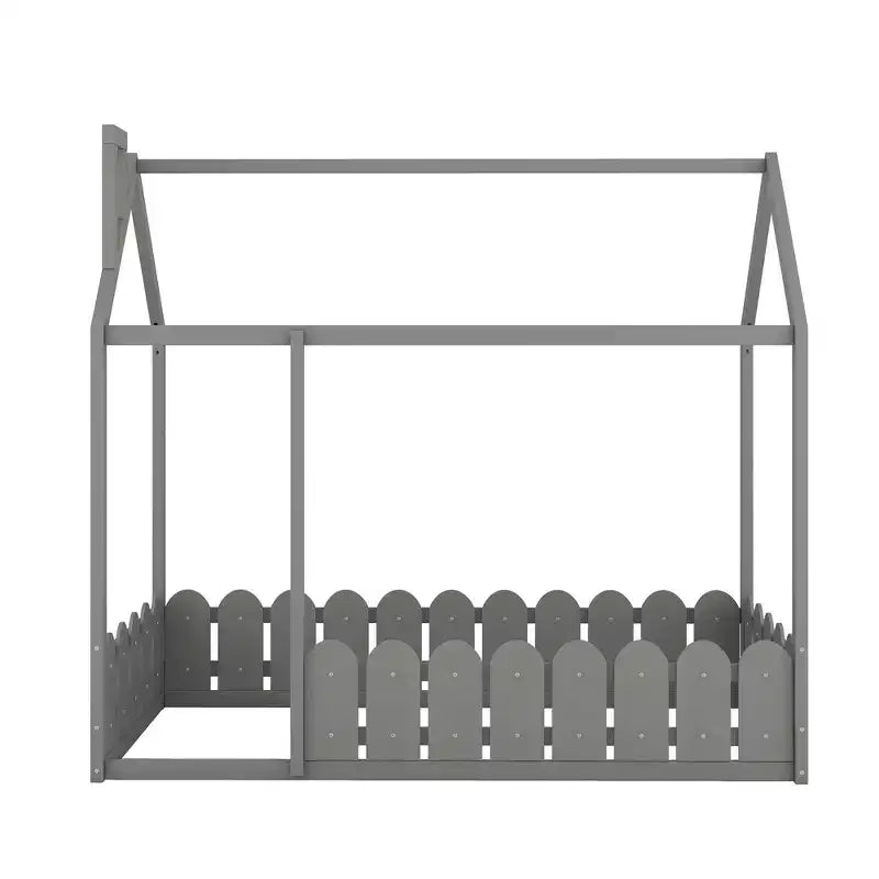 Cadre de lit double au sol pour enfants ; Lit cabane en bois avec clôture