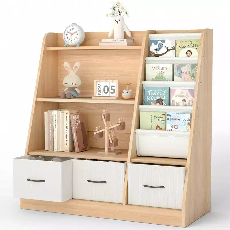 SUGIFT Kids Bookshelf; Toy Storage Cabinet; Kids Toy Organizer; Bookcase Footboard; Bookshelf for Kids; White