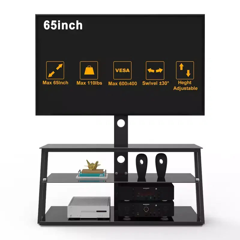 Meuble TV multifonction noir réglable en hauteur et en angle