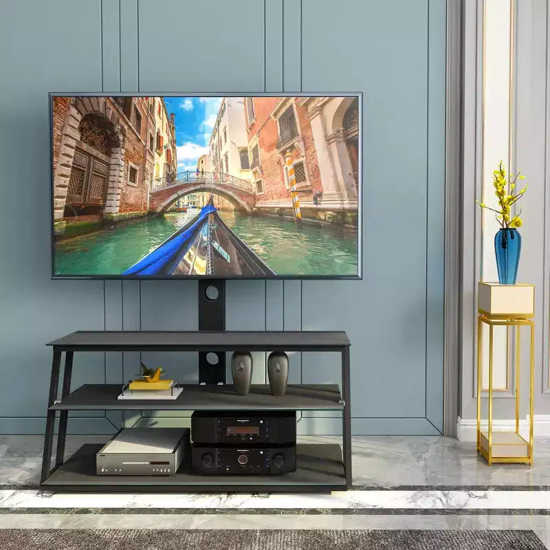 Meuble TV multifonction noir réglable en hauteur et en angle