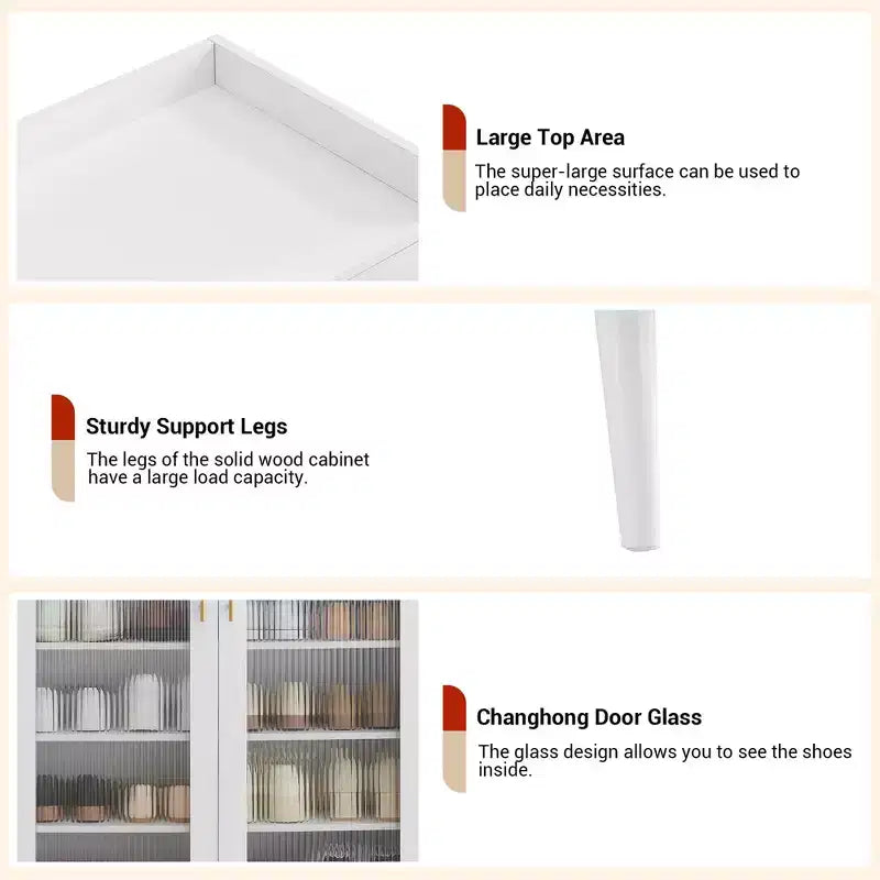 Meuble de rangement pour chaussures avec portes en verre ; Meuble à chaussures à 5 niveaux avec pieds robustes