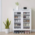Meuble de rangement pour chaussures avec portes en verre ; Meuble à chaussures à 5 niveaux avec pieds robustes