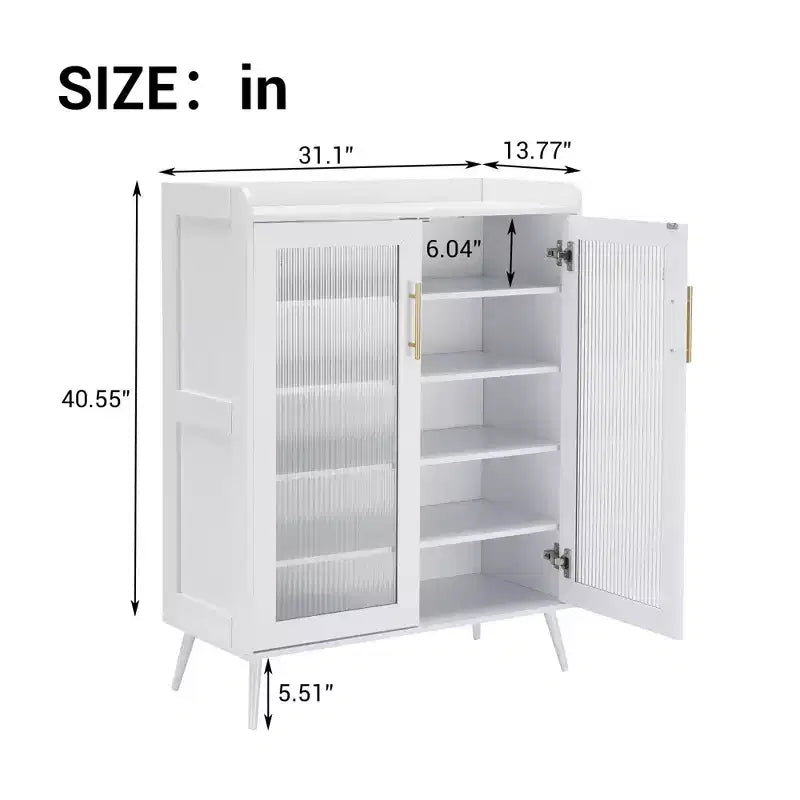 Meuble de rangement pour chaussures avec portes en verre ; Meuble à chaussures à 5 niveaux avec pieds robustes