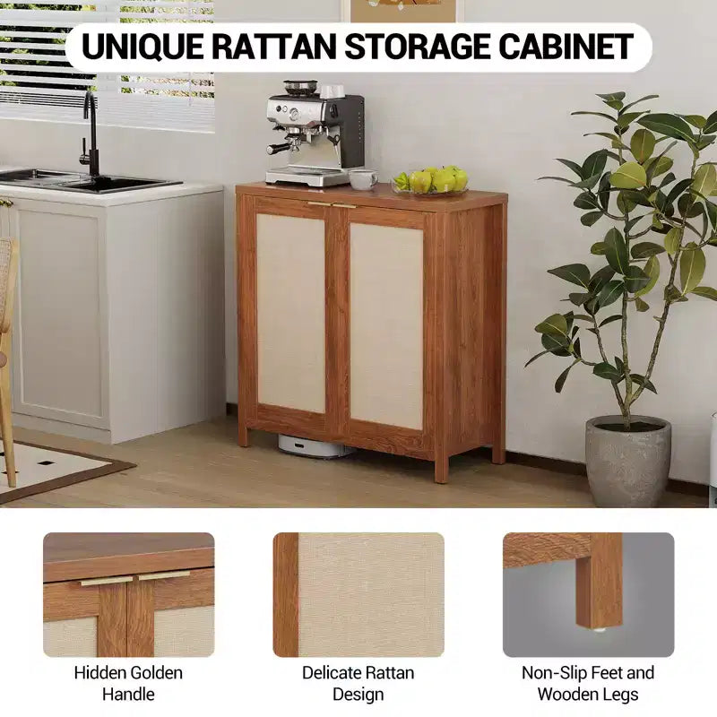 Bahut en rotin, buffet, console de rangement autonome