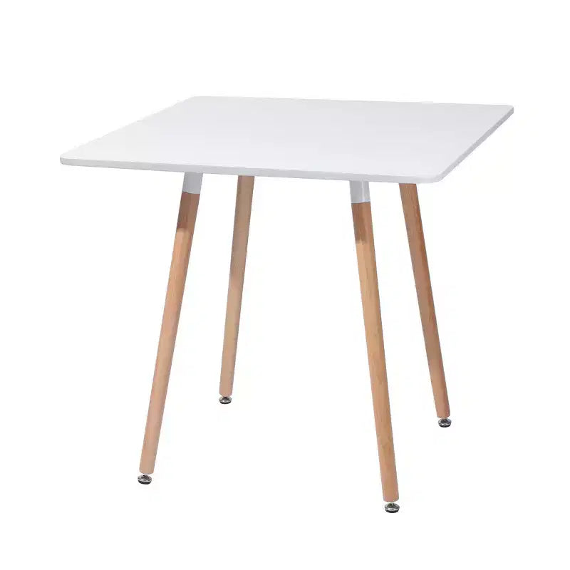 Table à manger carrée en bois massif, bois clair et blanc
