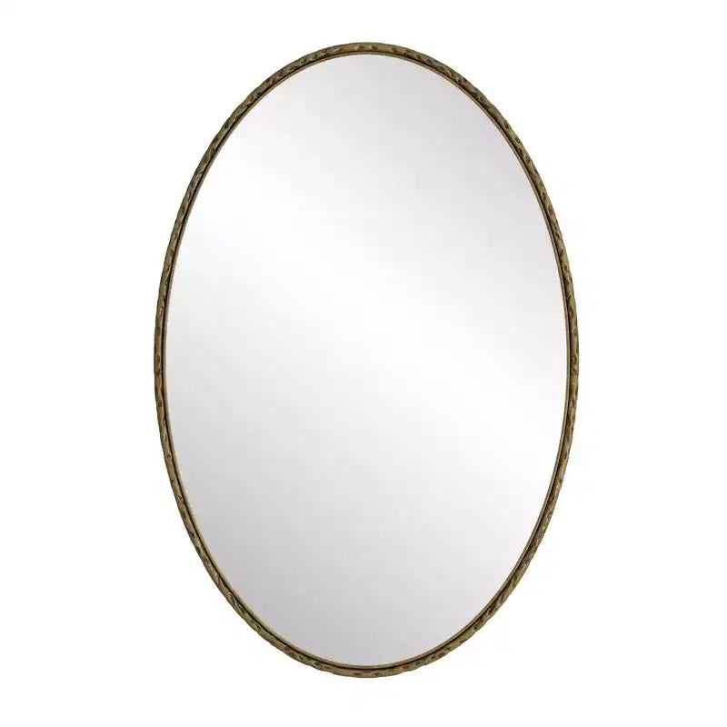 Miroir de salle de bain ovale vintage avec cadre en métal ; Miroir mural à effet vieilli