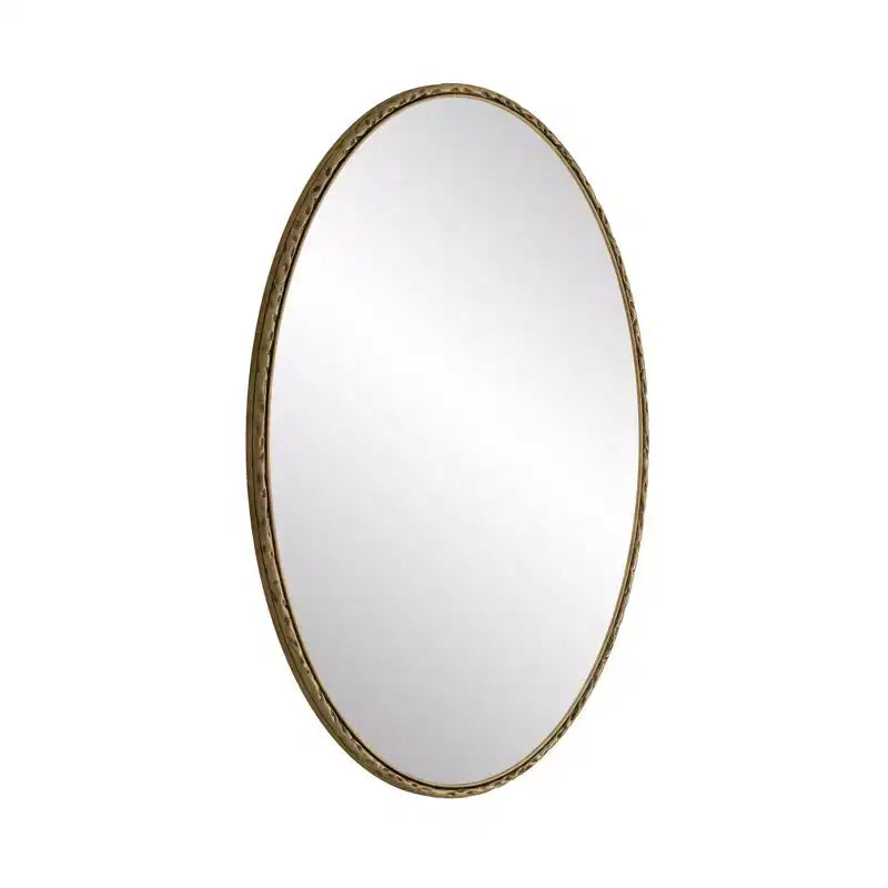 Miroir de salle de bain ovale vintage avec cadre en métal ; Miroir mural à effet vieilli