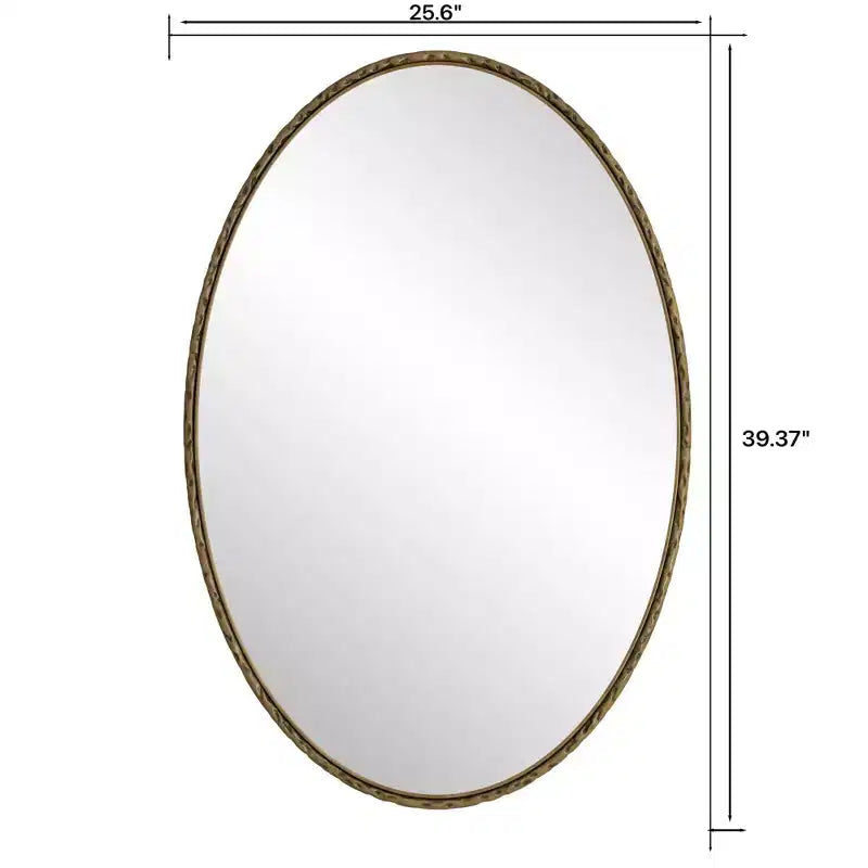 Miroir de salle de bain ovale vintage avec cadre en métal ; Miroir mural à effet vieilli