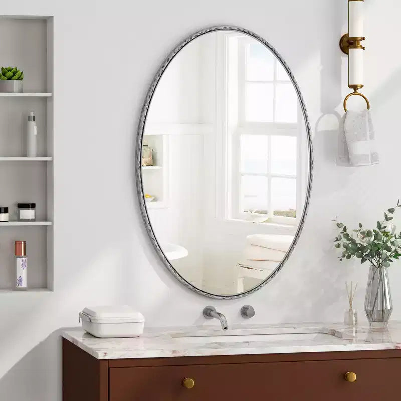 Okak 39IN Vintage Oval Bathroom Mirror with Metal Frame; Aged Effect Wall Mirror; Vanity Mirror for Bathroom; Living Room; Bedroom