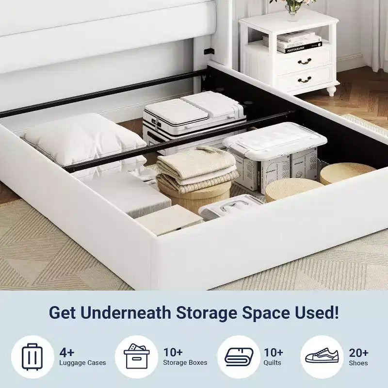 Lit capitonné en velours avec rangement relevable ; Cadre de lit plateforme à tête d'aile