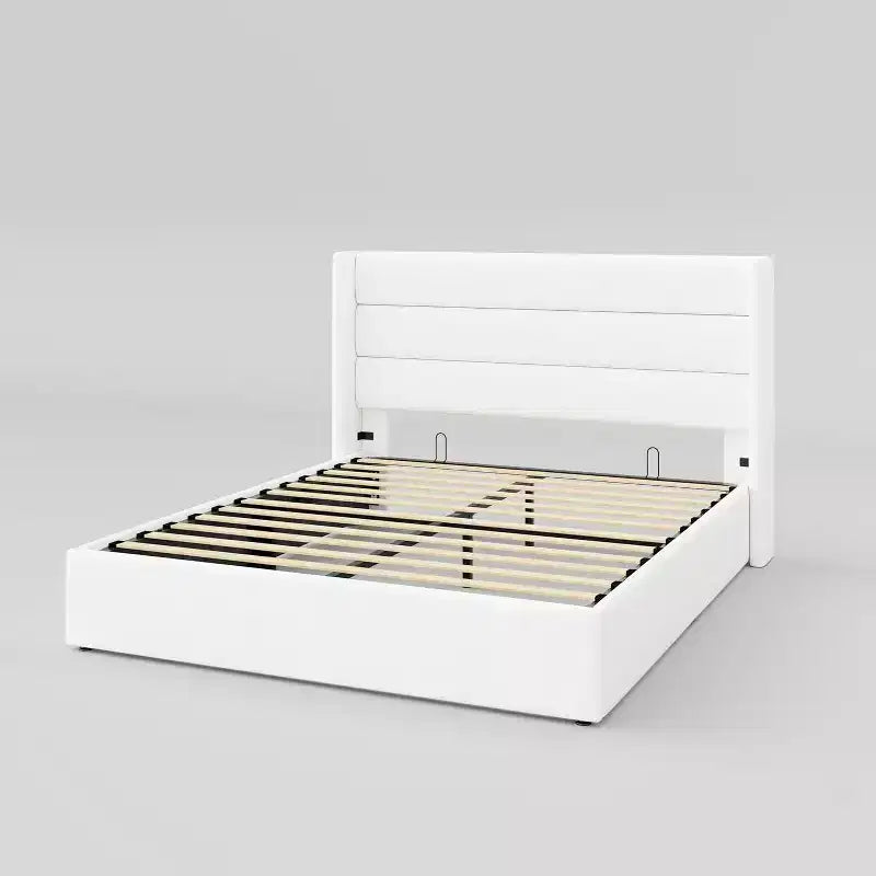 Lit capitonné en velours avec rangement relevable ; Cadre de lit plateforme à tête d'aile