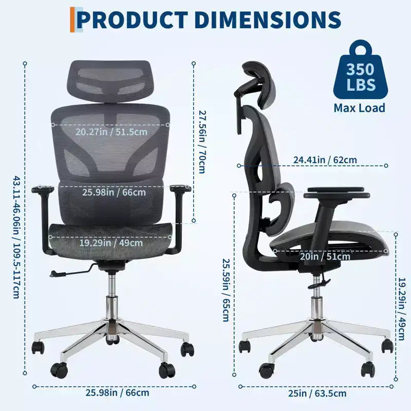 Chaise de bureau avec dossier en maille respirante; Support lombaire élevé