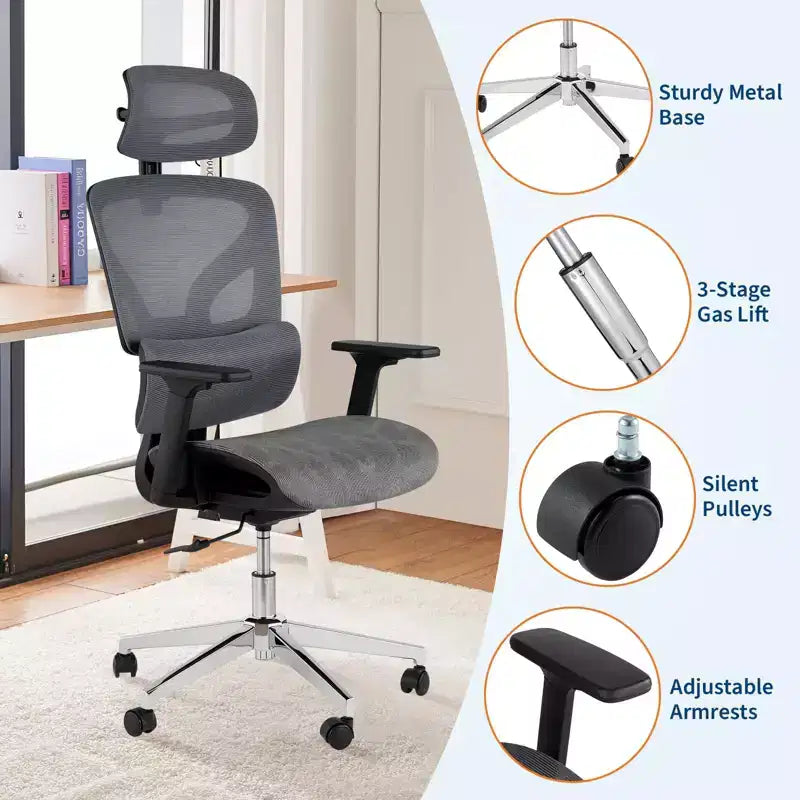 Chaise de bureau avec dossier en maille respirante; Support lombaire élevé
