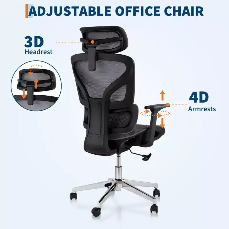 Chaise de bureau avec dossier en maille respirante; Support lombaire élevé