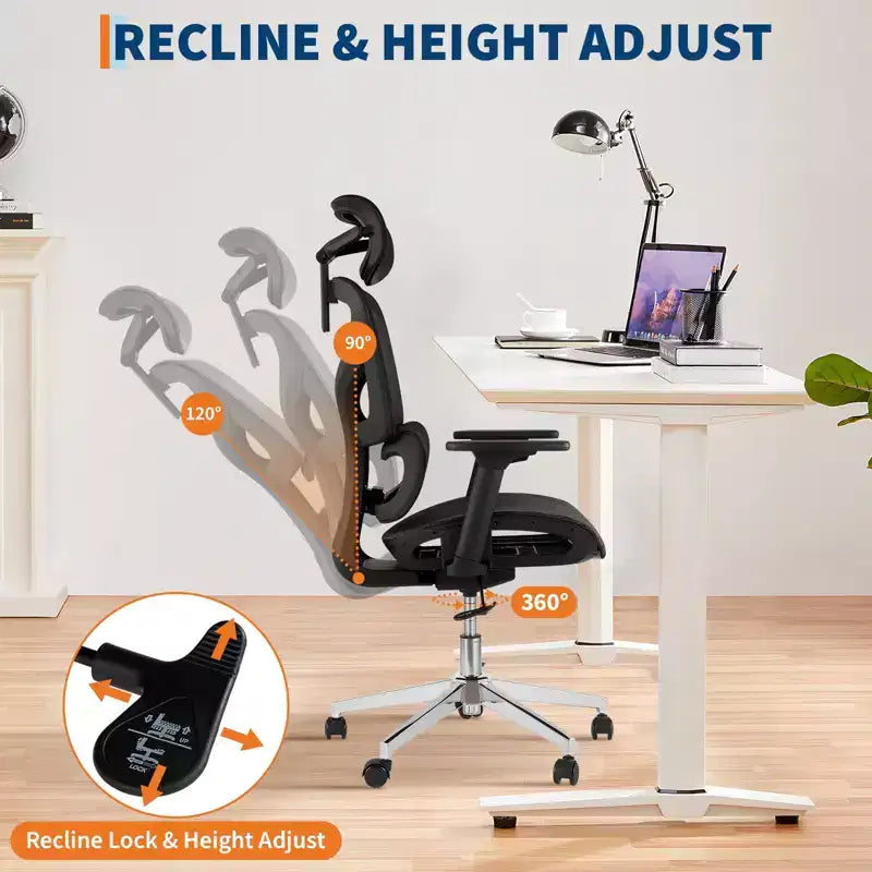 Chaise de bureau avec dossier en maille respirante; Support lombaire élevé