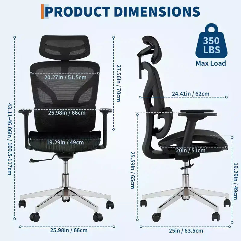 Chaise de bureau avec dossier en maille respirante; Support lombaire élevé