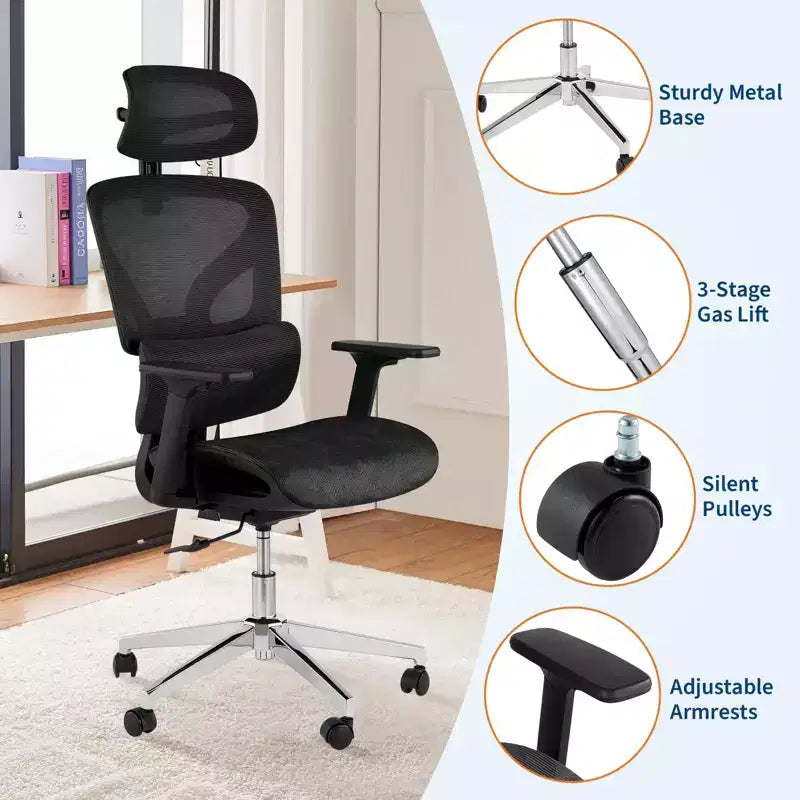 Chaise de bureau avec dossier en maille respirante; Support lombaire élevé