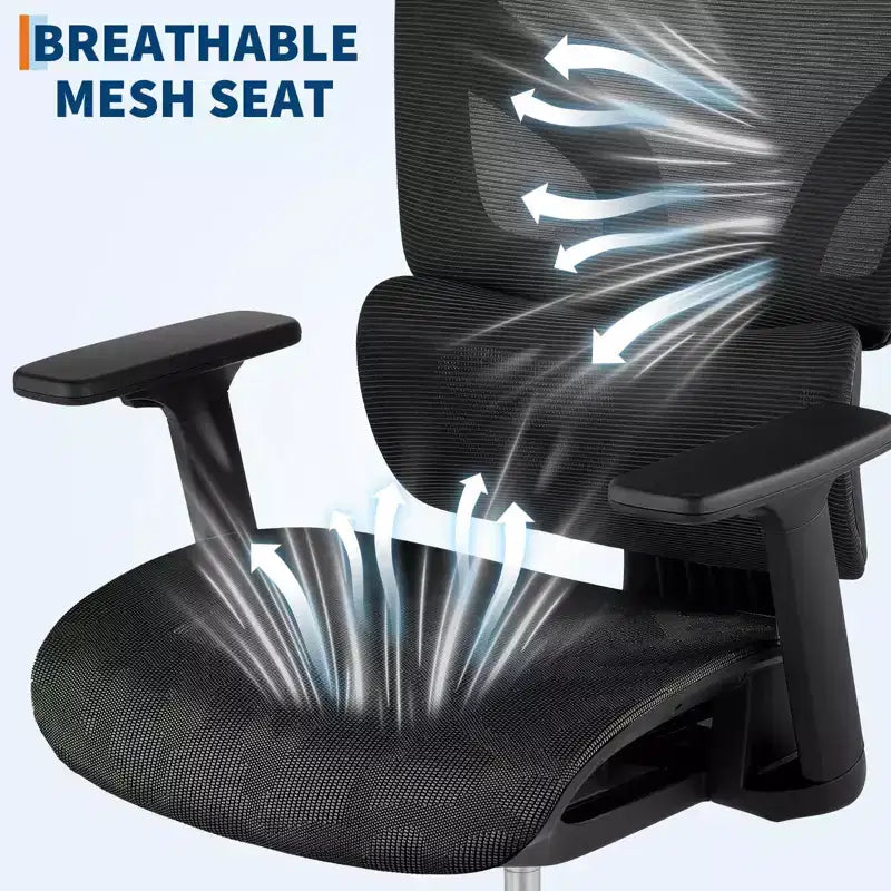 Chaise de bureau avec dossier en maille respirante; Support lombaire élevé