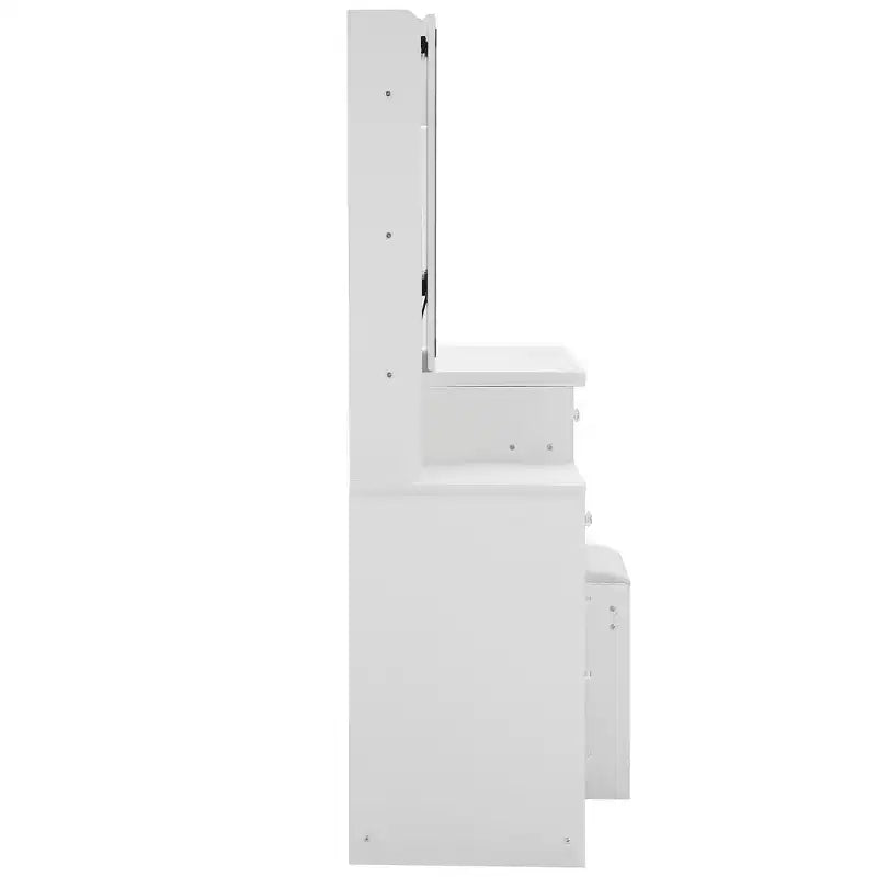 Coiffeuse contemporaine avec tabouret rembourré ; Miroir coulissant à LED