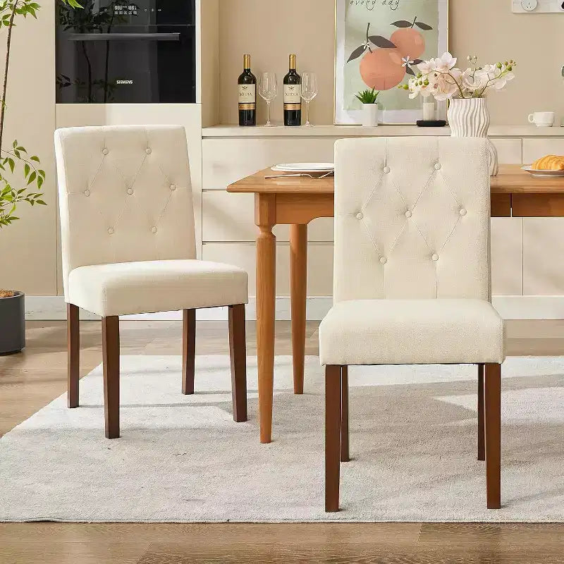 Upholstered Dining Chairs Set of 2; Tufted Parsons Kitchen Chair with Wood Legs; Button Tufted Modern Fabric Side Chair for Dining Room 2pcs