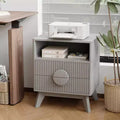 Fluted Wood Nightstands with Charging Station; 2 Drawers & Open Shelf for Bedroom or Living Room