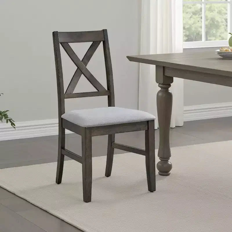 Royal Hampton Dining Chair Set of 2; X Farmhouse Back; Padded Gray and Beige