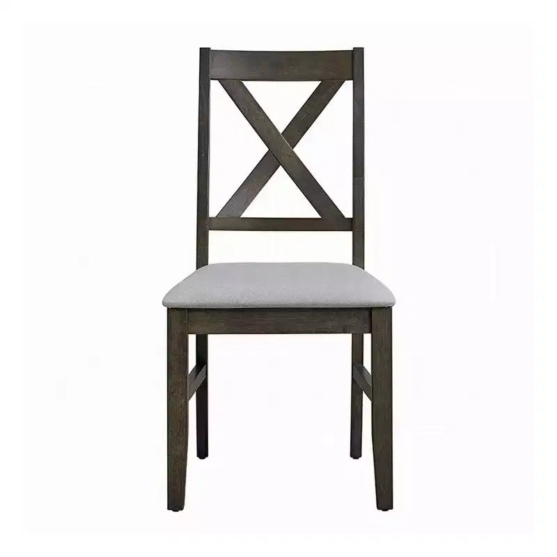 Chaise de salle à manger X, dossier style ferme ; Rembourrée grise et beige