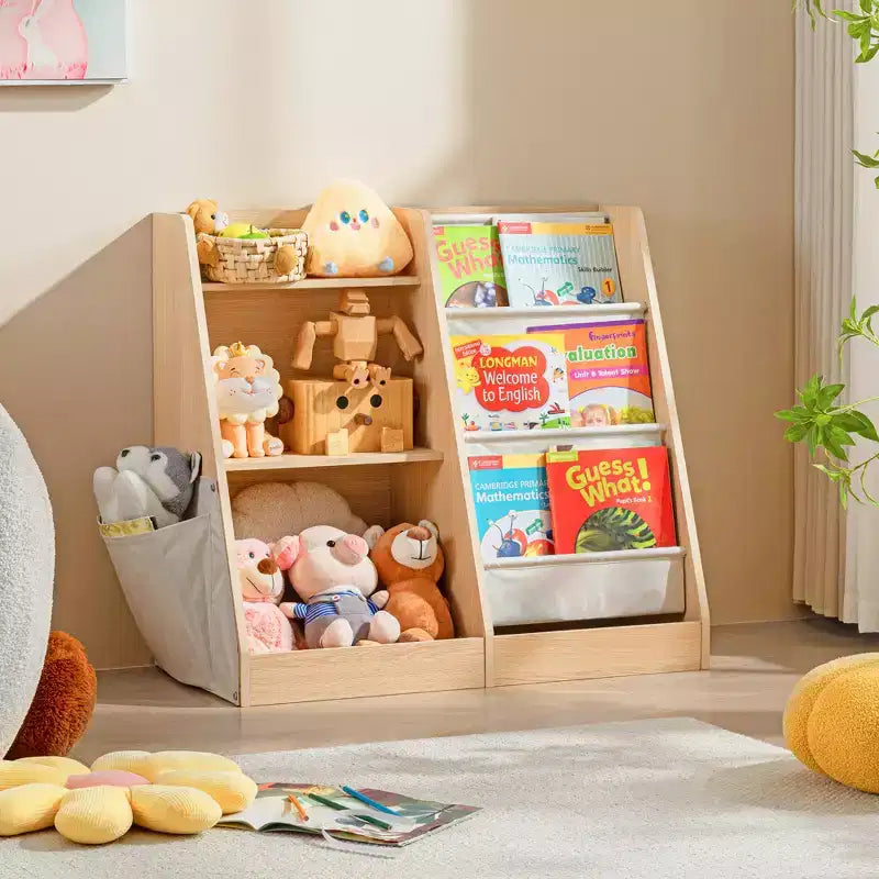 Étagère à livres et de rangement à jouets en bois à 3 niveaux avec bibliothèque à suspendre à trois couches