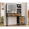 Vanity Desk with LED Mirror; Makeup Vanity Table with Drawers; Cabinet; Dressing Table with Open Storage Shelves for Bedroom; Dressing Room