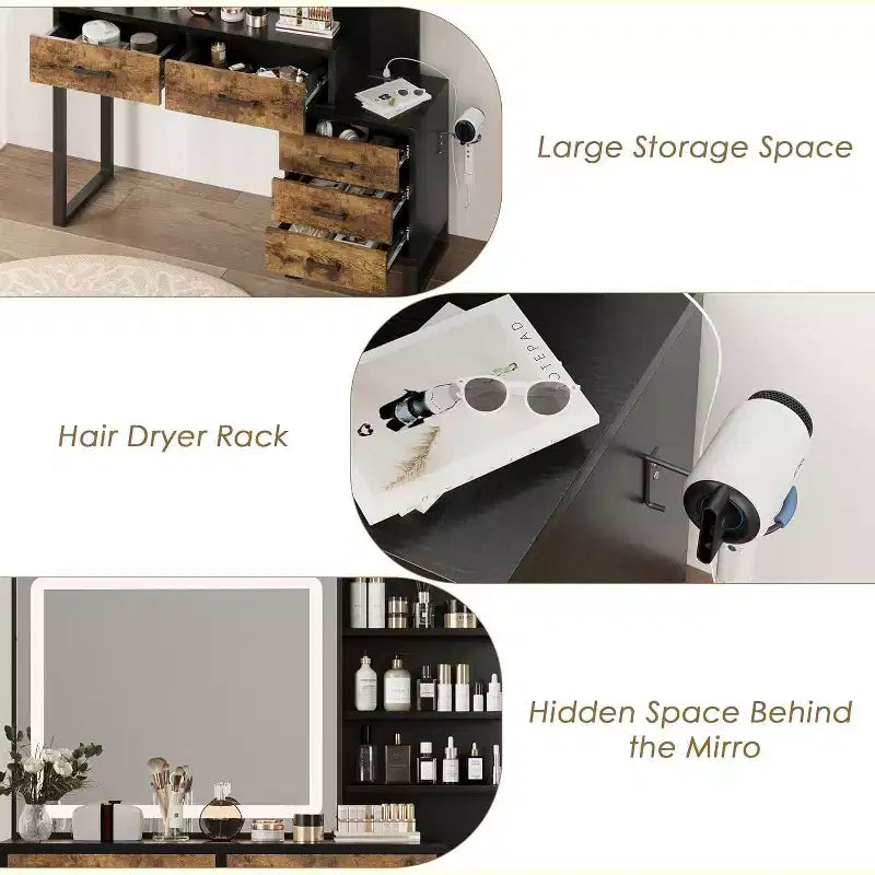 Coiffeuse avec miroir LED ; Coiffeuse avec tiroirs