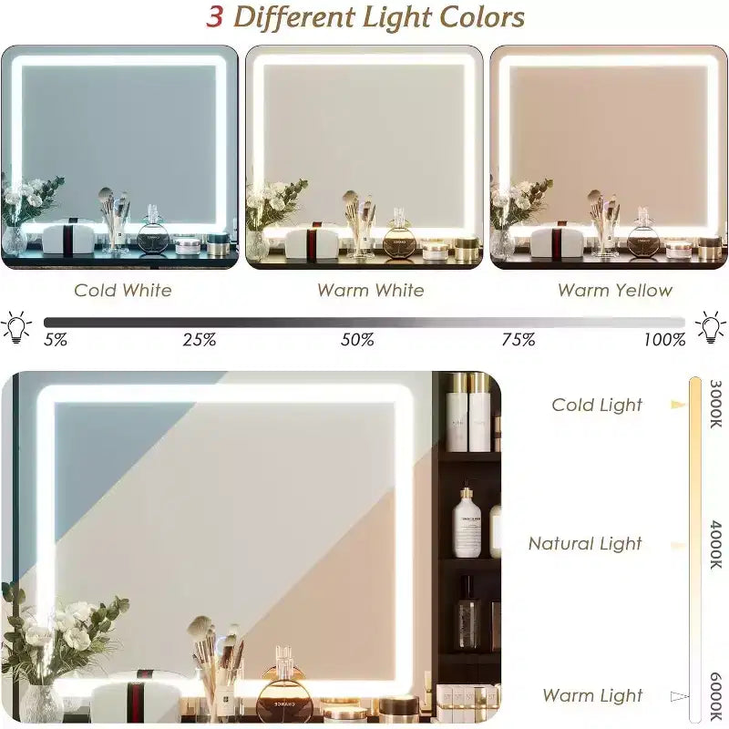 Coiffeuse avec miroir LED ; Coiffeuse avec tiroirs