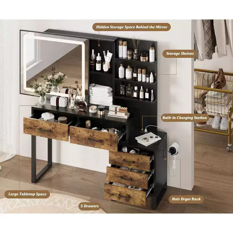 Coiffeuse avec miroir LED ; Coiffeuse avec tiroirs