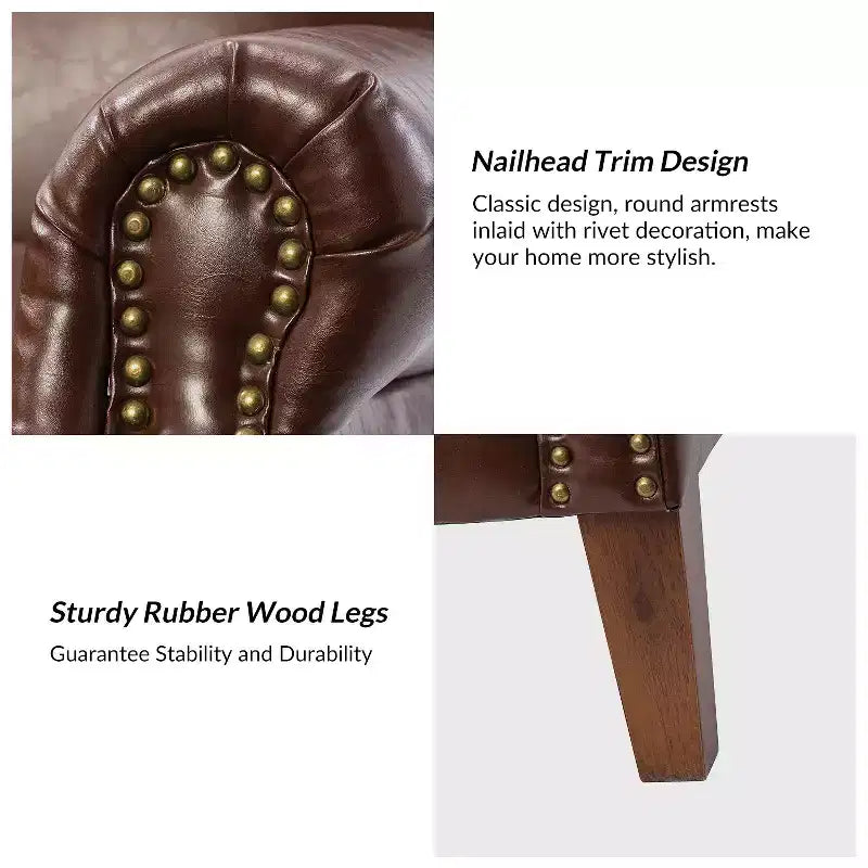 Fauteuil en cuir végane transitoire avec clous décoratifs