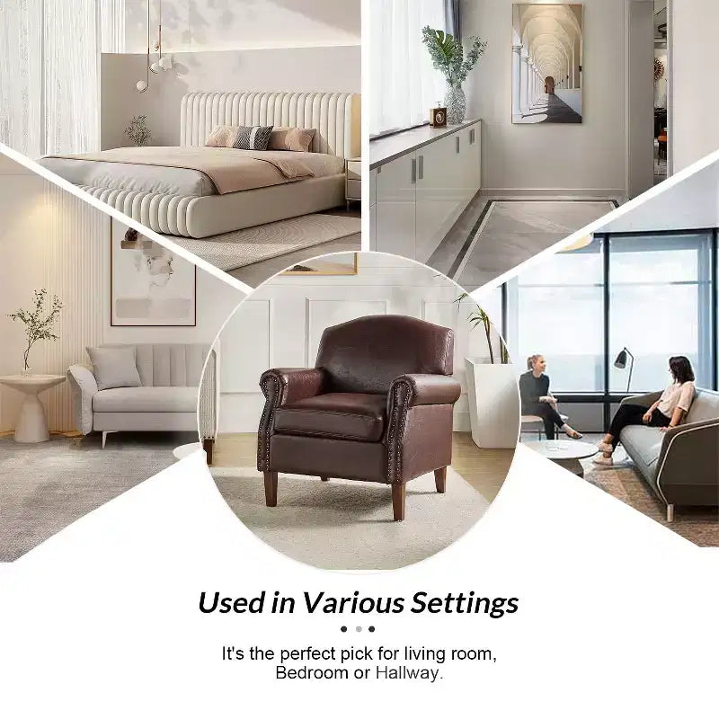 Fauteuil en cuir végane transitoire avec clous décoratifs
