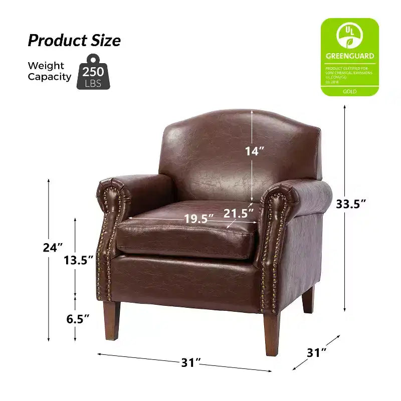 Fauteuil en cuir végane transitoire avec clous décoratifs