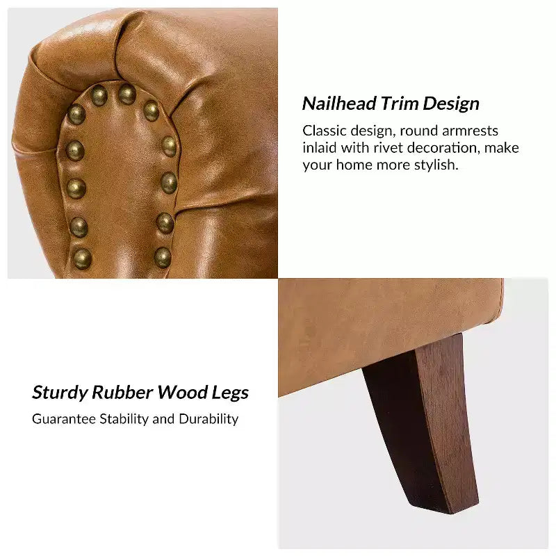 Fauteuil en cuir végane transitoire avec clous décoratifs
