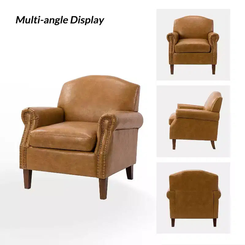 Fauteuil en cuir végane transitoire avec clous décoratifs