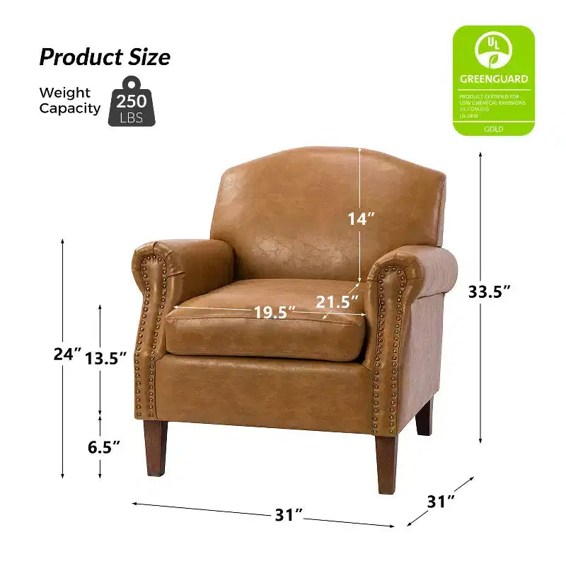 Fauteuil en cuir végane transitoire avec clous décoratifs