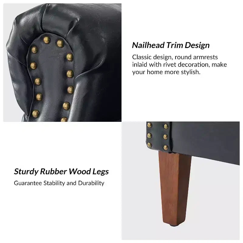 Fauteuil en cuir végane transitoire avec clous décoratifs