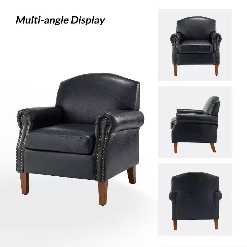 Fauteuil en cuir végane transitoire avec clous décoratifs