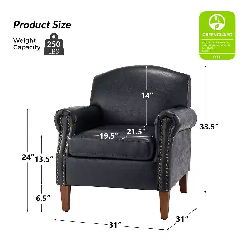 Fauteuil en cuir végane transitoire avec clous décoratifs