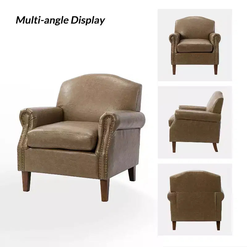 Fauteuil en cuir végane transitoire avec clous décoratifs