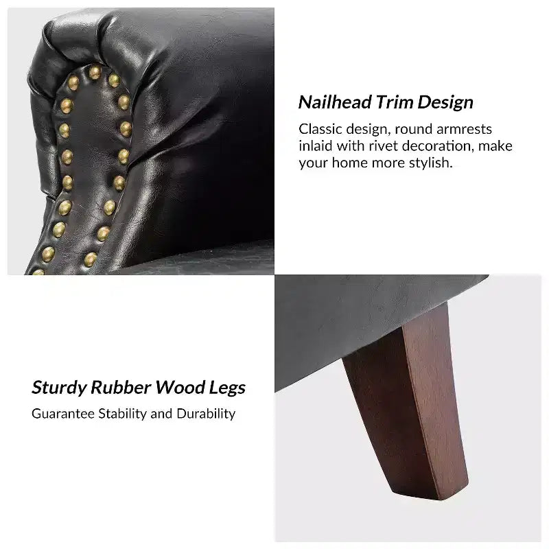 Fauteuil en cuir végane transitoire avec clous décoratifs