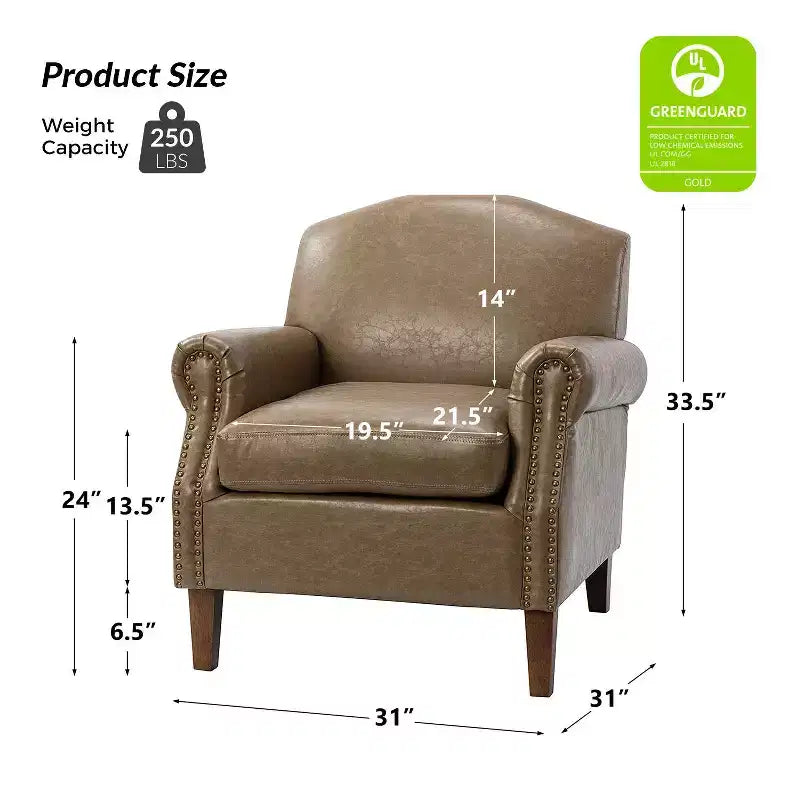 Fauteuil en cuir végane transitoire avec clous décoratifs