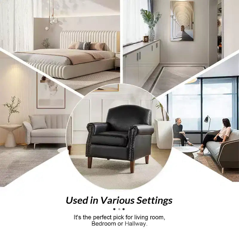 Fauteuil en cuir végane transitoire avec clous décoratifs