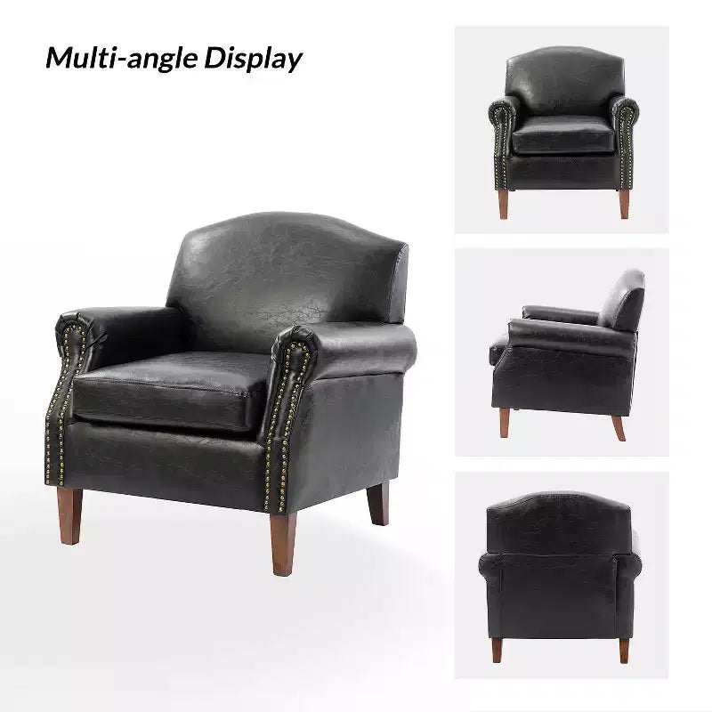 Fauteuil en cuir végane transitoire avec clous décoratifs
