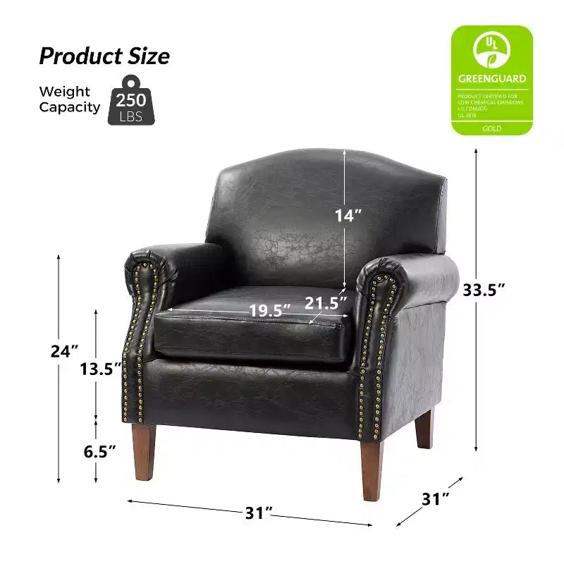 Fauteuil en cuir végane transitoire avec clous décoratifs