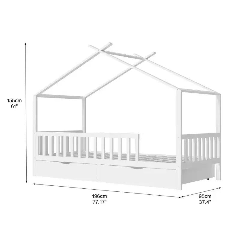 Lit enfant cabane complet en bois moderne avec 2 tiroirs de rangement
